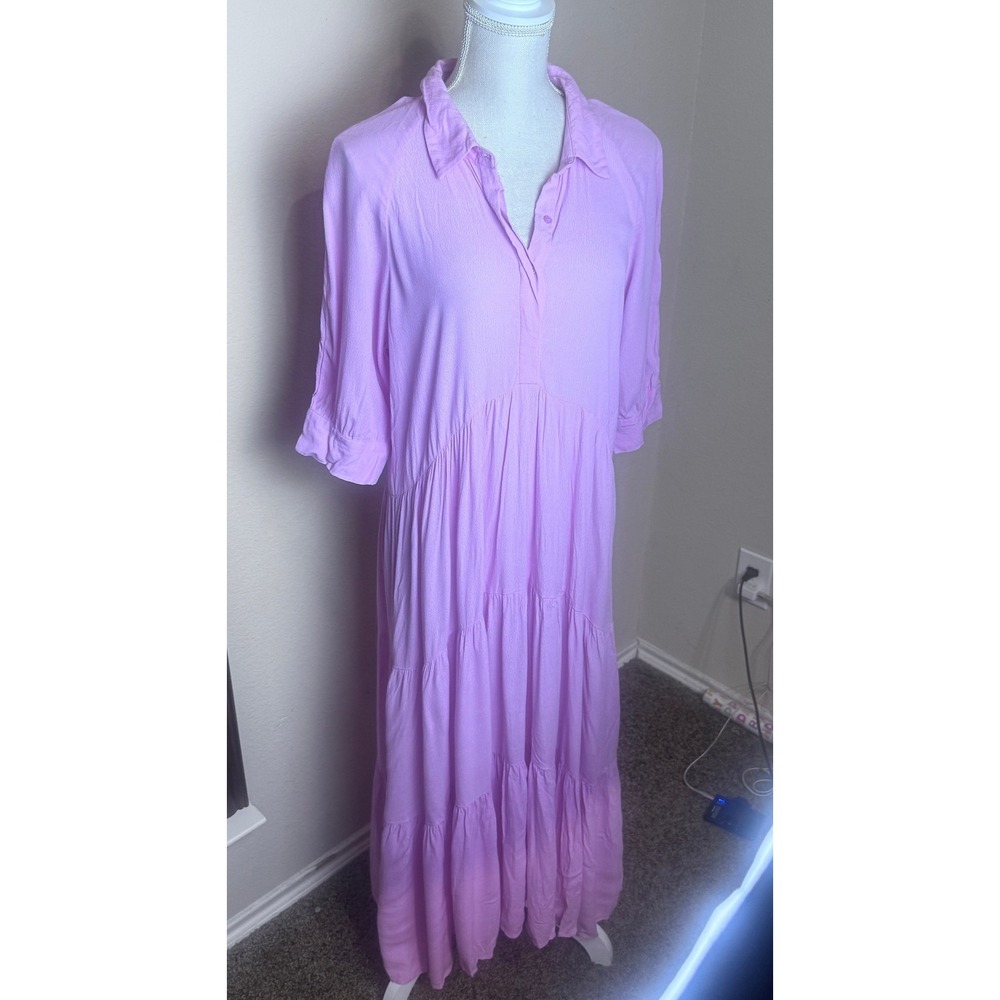 A Loves A Pink Tiered Maxi Dress sz Large Flowy Boho Cottagecore coastal grandma